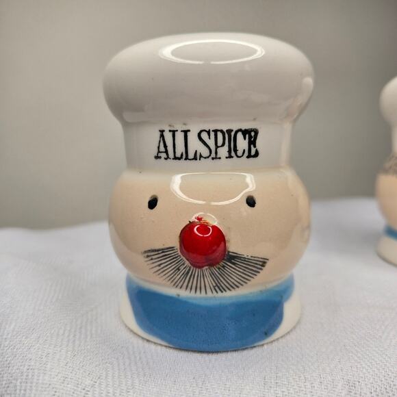 Ceramic Chef Head Spice Shakers Set - Allspice Cinnamon Paprika - Picture 4 of 7